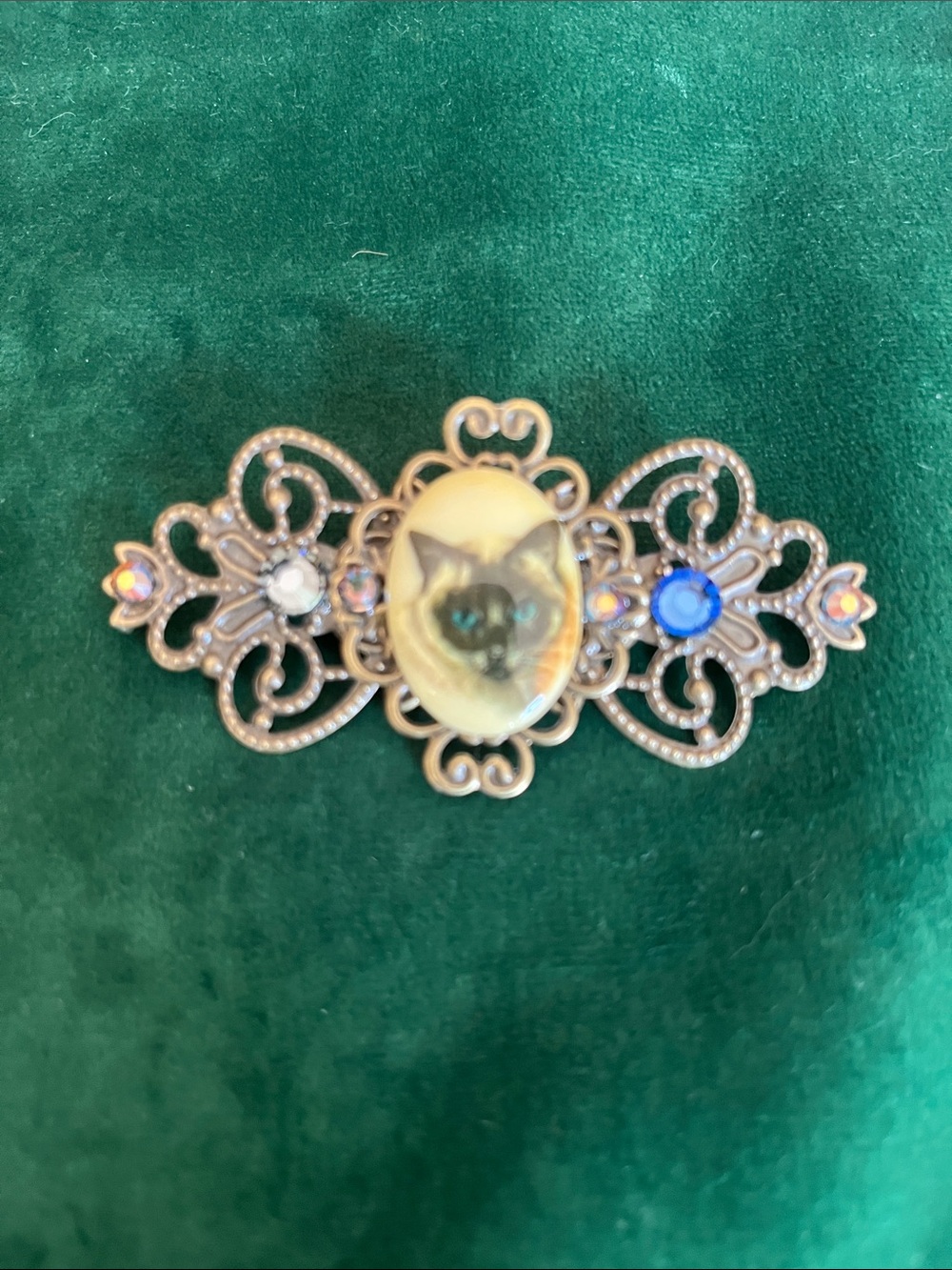 Katrina Siamese Cat Cameo Brooch with crystal accents